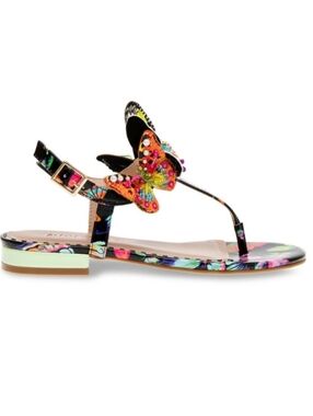 Betsey Johnson Embellished Butterfly Floral T-Strap Sandal - Black/Multicolor